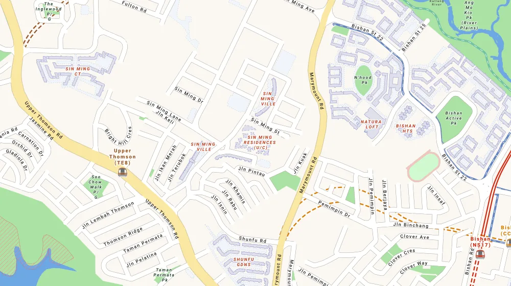 Location map of Sin Ming Residences, a bto project in Bishan, Singapore