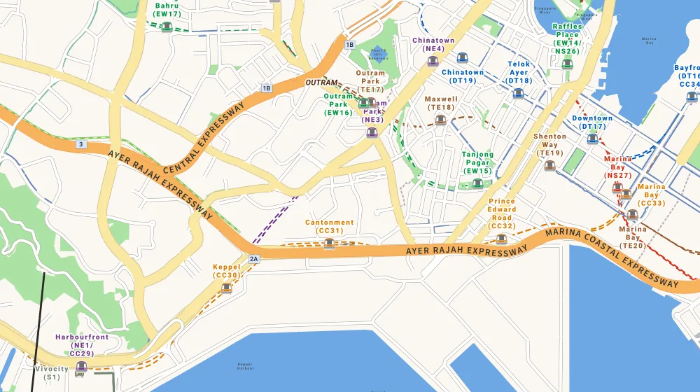 Map of the area around Sky Everton in Tanjong Pagar, showing 400 m and 1 km rings and 1 primary school within 1 km