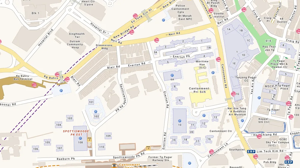 Location map of Sky Everton, an apartment in Tanjong Pagar, Singapore, with the nearest condos numbered