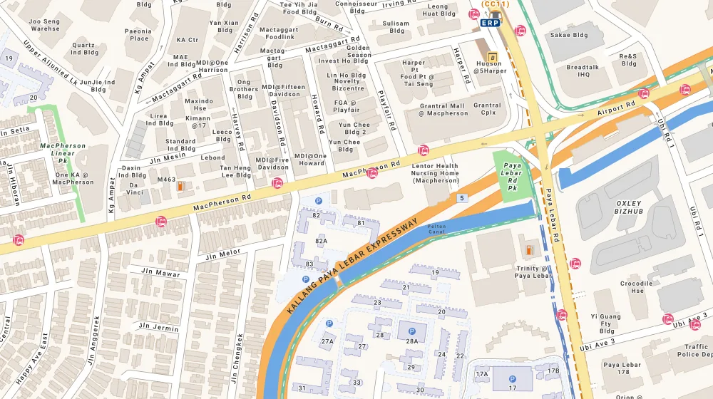 Location map of Sky Green, a condominium in Macpherson, Singapore, with the nearest condos numbered