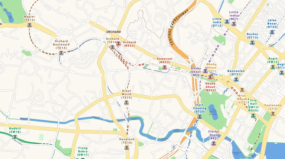 Map of the area around St Thomas Suites in Orchard, showing 400 m and 1 km rings and 1 primary school within 1 km