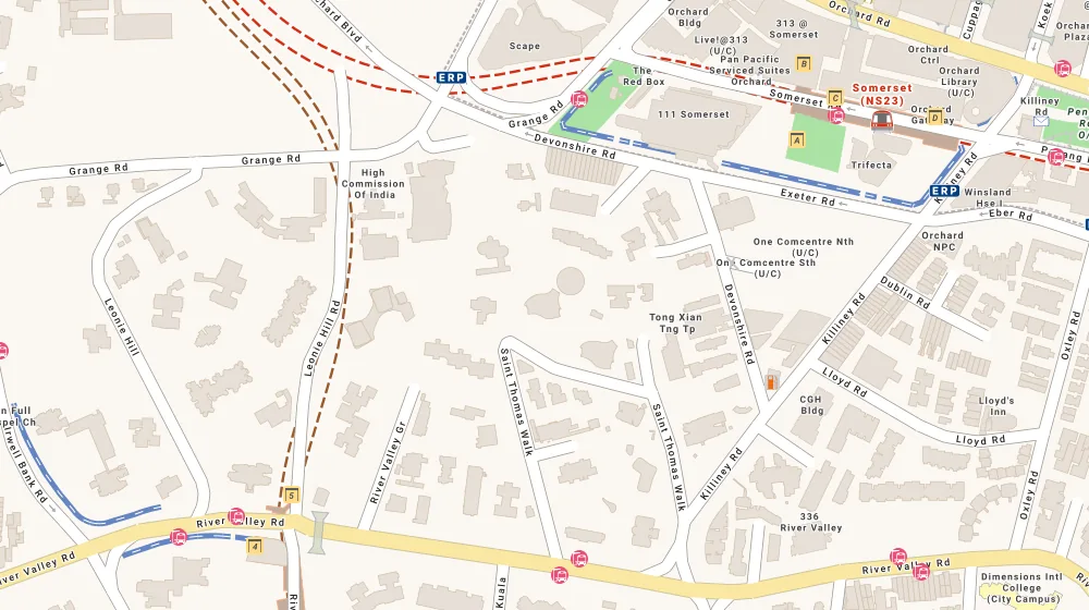 Location map of St Thomas Suites, a condominium in Orchard, Singapore, with the nearest condos numbered