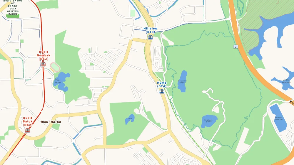 Map of the area around Symphony Heights in Upper Bukit Timah, showing 400 m and 1 km rings and 2 supermarkets within 1 km