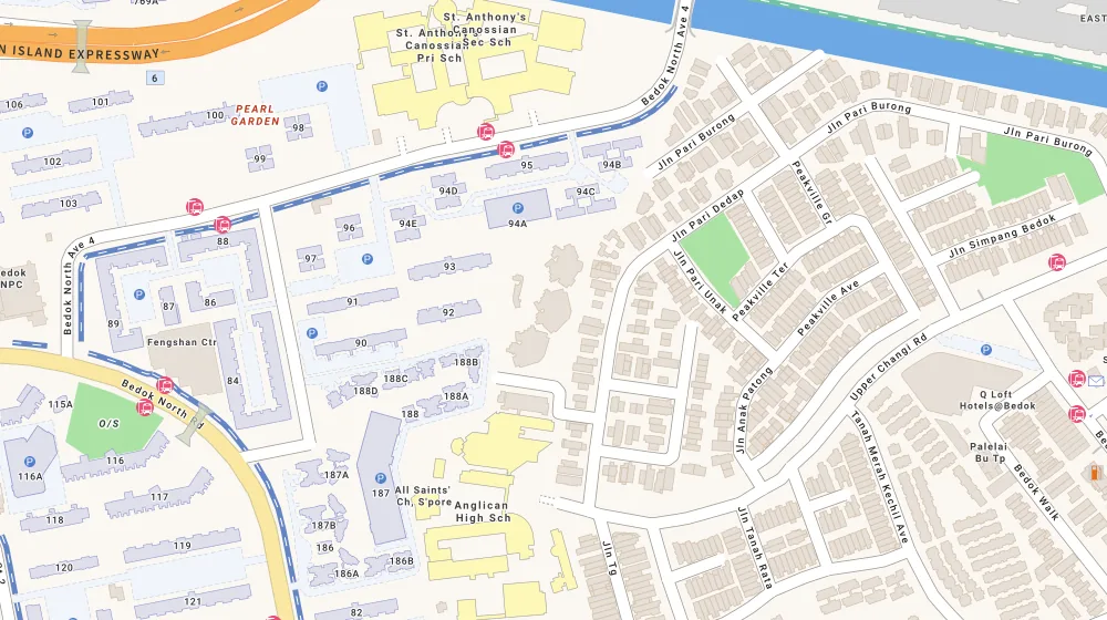 Location map of Tanamera Crest, a condominium in Bedok, Singapore