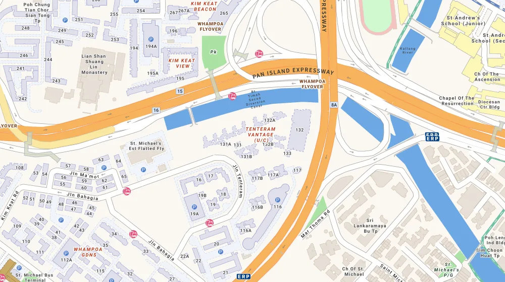 Location map of Tenteram Vantage, a bto project in Kallang, Singapore