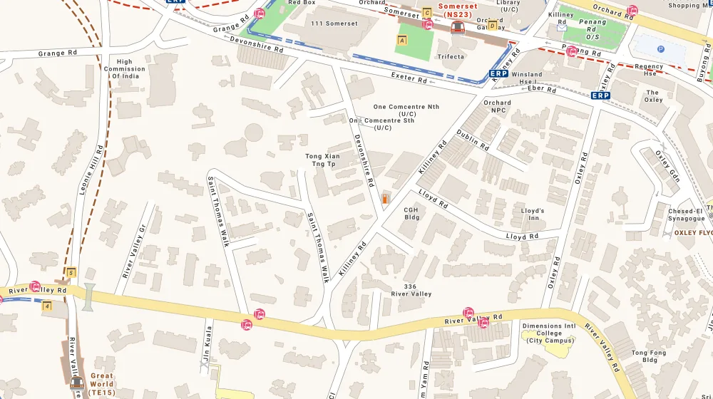 Location map of The Abode At Devonshire, an apartment in Orchard, Singapore, with the nearest condos numbered