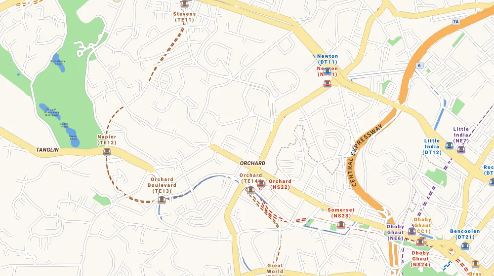 Map of the area around The Claymore in Orchard, showing 400 m and 1 km rings and 10 supermarkets within 1 km