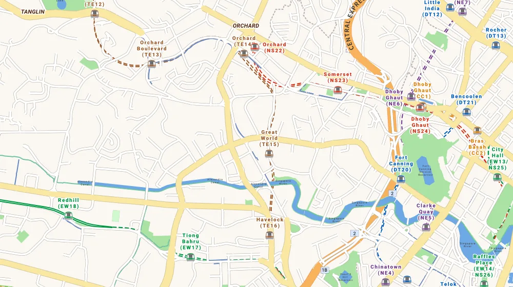 Map of the area around The Cosmopolitan in Orchard, showing 400 m and 1 km rings and 1 primary school within 1 km