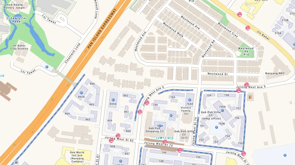 Location map of The Floravale, an executive condominium in Jurong, Singapore, with the nearest condos numbered