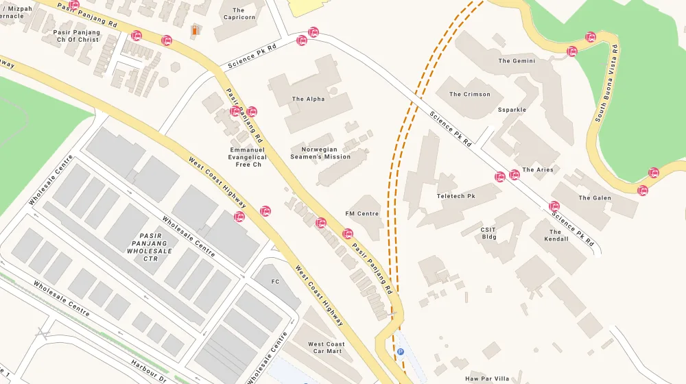 Location map of The Hillshore, a condominium in Clementi, Singapore, with the nearest condos numbered