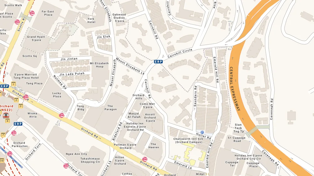 Location map of The Laurels, a condominium in Orchard, Singapore, with the nearest condos numbered