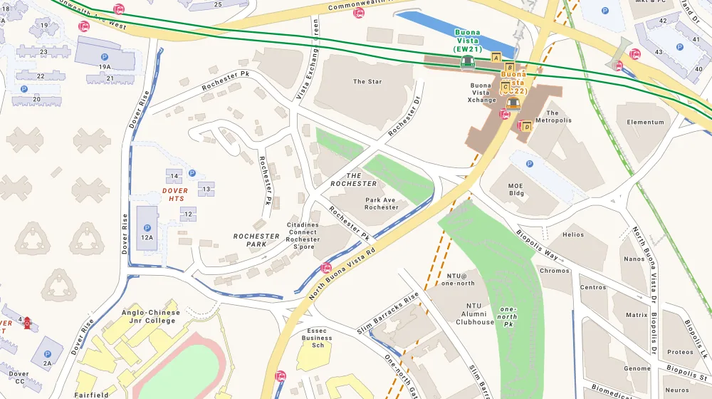 Location map of The Rochester Residences, an apartment in Clementi, Singapore, with the nearest condos numbered