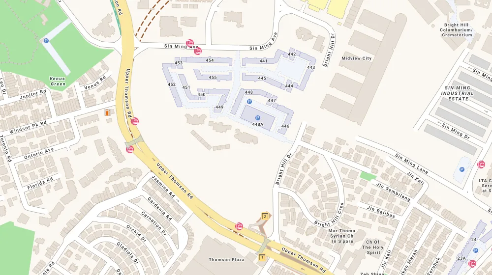 Location map of Thomson Three, an apartment in Bishan, Singapore, with the nearest condos numbered