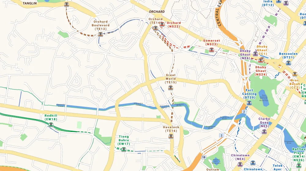Map of the area around Tiara in Orchard, showing 400 m and 1 km rings and 2 primary schools within 1 km