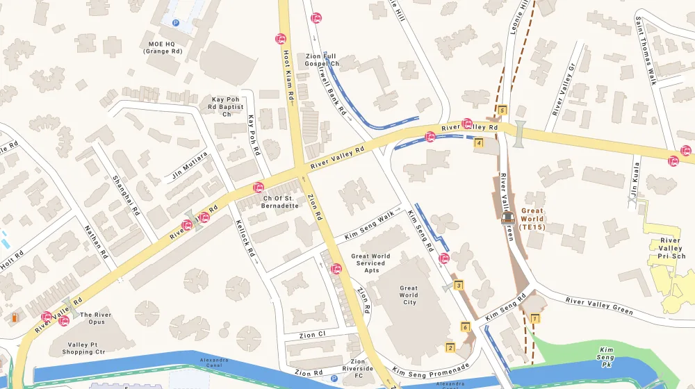 Location map of Tiara, a condominium in Orchard, Singapore, with the nearest condos numbered