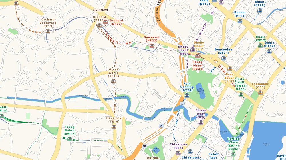 Map of the area around Urbana in Orchard, showing 400 m and 1 km rings and 1 primary school within 1 km