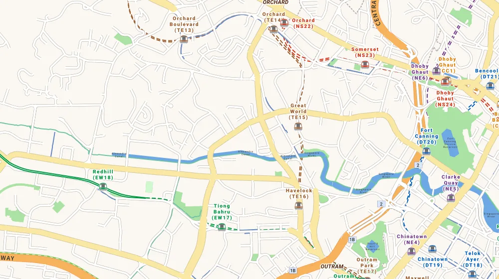 Map of the area around Valley Park in Bukit Timah, showing 400 m and 1 km rings and 2 primary schools within 1 km