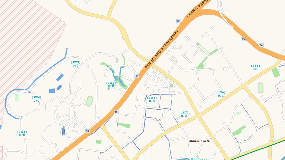 Map of the area around Westwood Residences in Jurong, showing 400 m and 1 km rings and 2 primary schools within 1 km