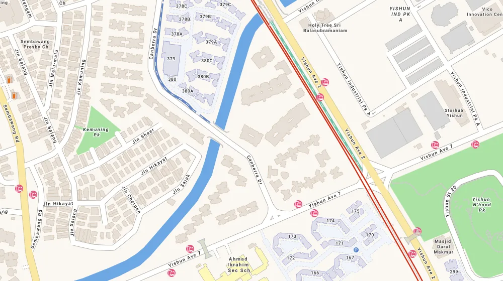 Location map of Yishun Emerald, a condominium in Yishun, Singapore, with the nearest condos numbered