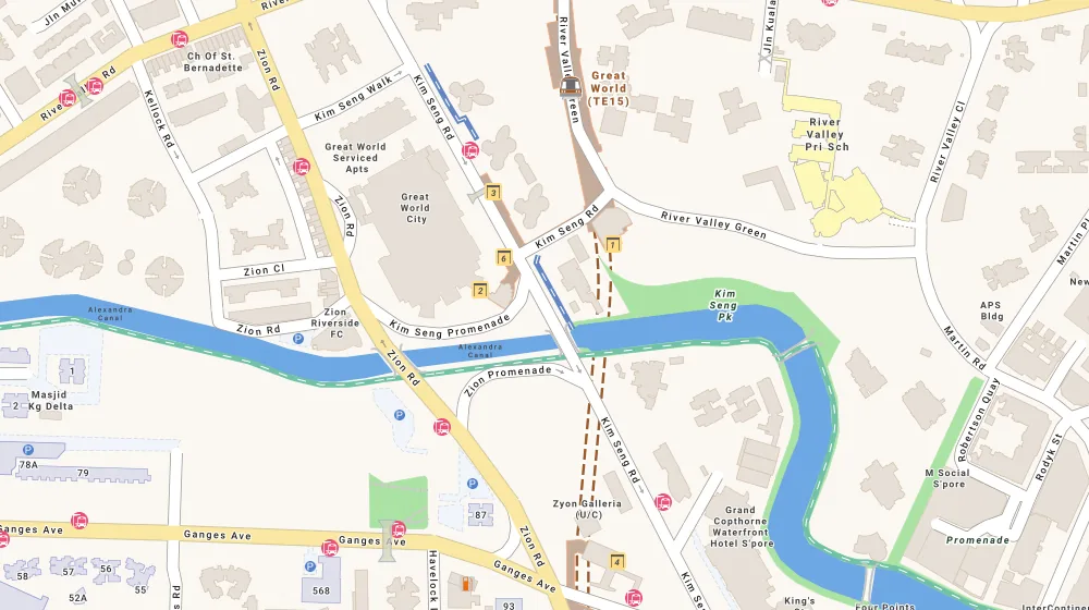 Location map of Zyon Grand, a condominium in Tiong Bahru, Singapore, with the nearest condos numbered