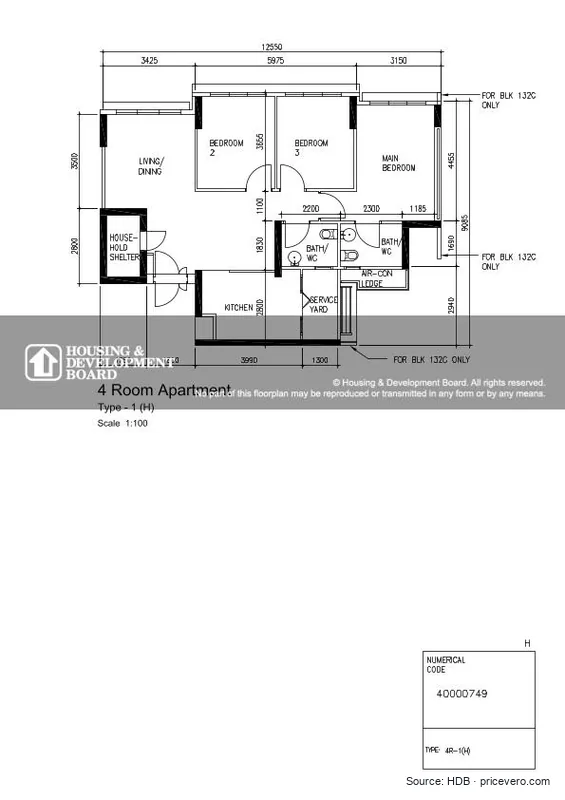 Floor plan of 4-room at Blk 132B Canberra View